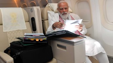 PM Narendra Modi Shares Picture from US-bound 'long Flight', Says 'Opportunities to Go Through Papers and Some File Work' (View Pic)