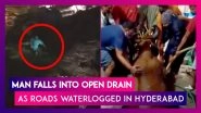 Hyderabad: Man Falls Into Open Drain As Roads Waterlogged; Ox Rescued From Open Water Sump
