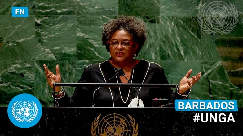 Barbados PM Mia Amor Mottley UNGA Speech 2021: If We Can Go to Moon or Solve Male Baldness, Then We Can Solve Simple Problems Like Letting People Eat