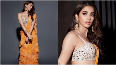 Yo or Hell No? 'Radhe Shyam' Actress Pooja Hegde's Orange Ruffled Saree by Arpita Mehta