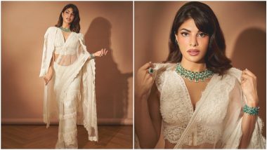 Jacqueline Fernandez Flaunts Her Love for Victorian Fashion in This White Lace Saree (View Pics)