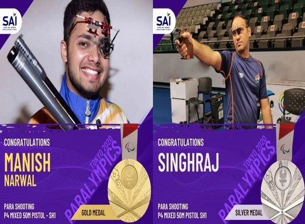India News | Union Ministers Pour Wishes to Shooters Manish, Singhraj for Clinching Gold Medal at Tokyo Paralympics