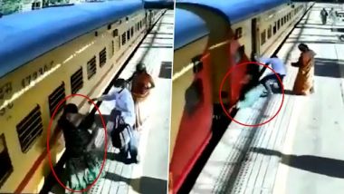 Maharashtra: Alert Passengers Save Woman From Falling Under Moving Train at Vasai Railway Station (Watch Video)