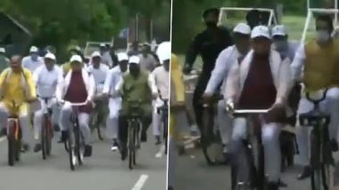 World Car Free Day 2021: Haryana CM Manohar Lal Khattar Rides Bicycle Along With MLAs To Commemorate the Day (Watch Video)