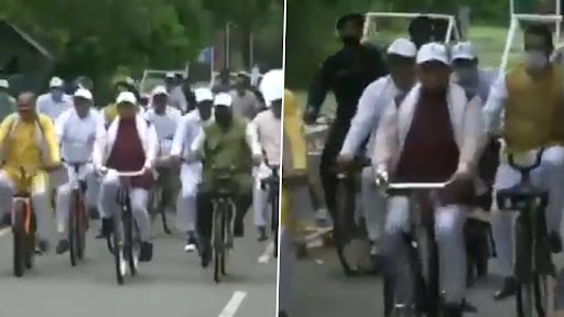 World Car Free Day 2021: Haryana CM Manohar Lal Khattar Rides Bicycle Along With MLAs To Commemorate the Day (Watch Video)