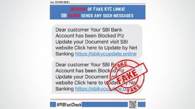 Scam Alert! SMS Claiming Your SBI Account Has Been Blocked is Fake; PIB Fact Check Reveals Truth Behind Viral Message