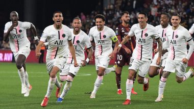 FC Metz 1-2 PSG, Ligue 1 2021-22: Achraf Hakimi Inspires Lionel Messi-Less Parisians To Another Late Win (Watch Goal Video Highlights)