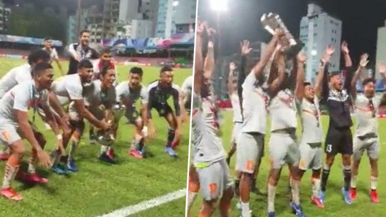 Indian Team Lift SAFF Championship 2021 Trophy and Erupt Into Loud Cheers (Watch Video)