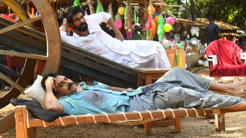 Here’s An Unseen Picture Of Pawan Kalyan And Rana Daggubati From The Sets Of Bheemla Nayak!