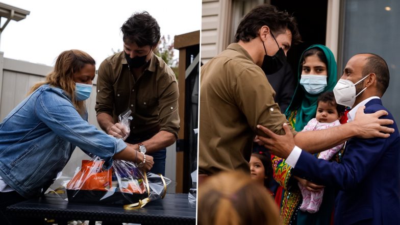 Thanksgiving Day Canada 2021: Justin Trudeau Meets Afghan Refugees in Orleans, Gives Gift Hampers To Resettled Families (View Pics)