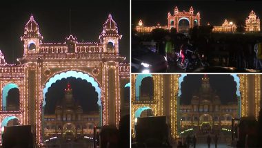 Mysuru Dasara 2021: Mysore Palace Lights Up On The Occasion of Dussehra (View Pics)