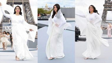 Aishwarya Rai Bachchan Looks a Vision in White as She Walks the Ramp at Paris Fashion Week (View Pics and Videos)