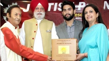 Business News | Parduman Suri Awarded the 'Youth Icon Star 2021 - Jyotish Urja' Award by Jyotish Prangan in Chandigarh