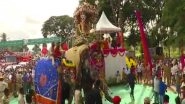 India News | Karnataka: Elephant Carrying Howdah Panicked Due to Loud Noises During Dasara Celebrations in Mandya, No Injuries Reported