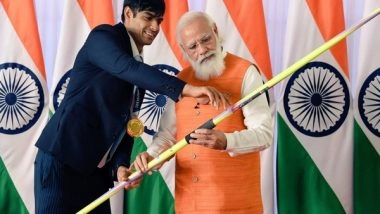 India News | Neeraj Chopra's Javelin Gets Highest Bid of Rs 1.5 Cr During E-auction of Gifts, Mementos Presented to PM Modi