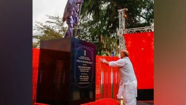 India News | Rajnath Singh Unveils Statue of Mahatma Gandhi in Lakshadweep