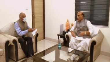 India News | LG RK Mathur Calls on Rajnath Singh, Discusses Various Issues Pertaining to Ladakh
