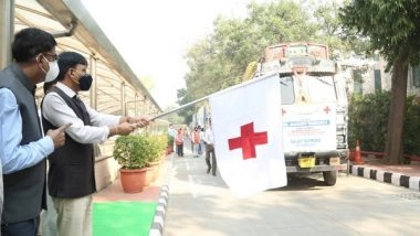 India News | Mansukh Mandaviya Flags off Red Cross Trucks for Donation of Blankets, Medicines, Other Relief Materials
