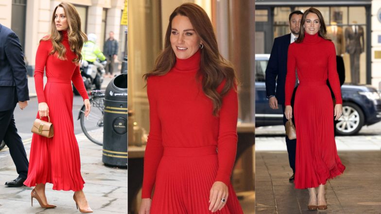 Kate Middleton Aces Monochrome Dressing Trend in Red Turtleneck and Pleated Midi Skirt, View Gorgeous Pics of Duchess of Cambridge