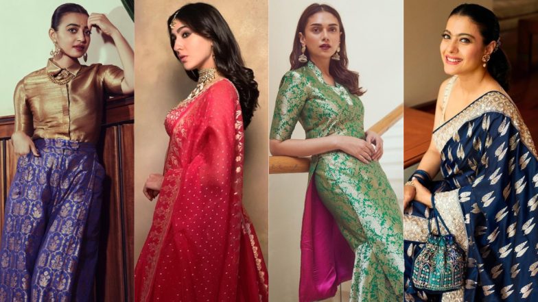 Kajol’s Sari Story to Sara Ali Khan’s Lush Lehenga, Here’s All Celeb-Approved Brocade Styles You Can Bookmark This Festive Season