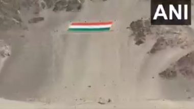 World's Largest Khadi National Flag Unveiled in Leh Town (Watch Video)