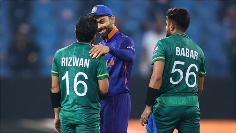 Virat Kohli Interacts With Mohammad Rizwan Following Pakistan’s 10-Wicket Win Over India, PCB Terms it Spirit of Cricket (See Photo)