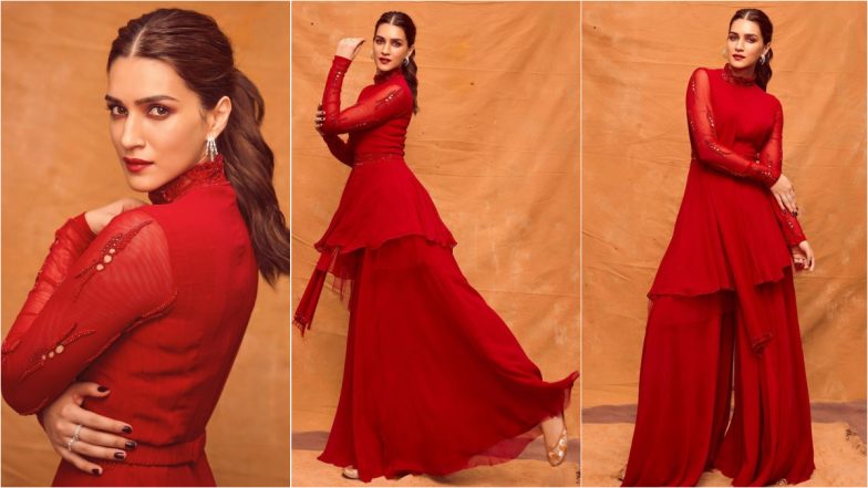 Kriti Sanon in Asymmetrical Peplum Kurta with Palazzo Pants Screams Comfy Festival Look, View Adipurush Actress’ Pics in Red!