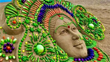 Maha Navami 2021 Sand Art Made With Vegetables Is Spectacular! Check Sudarsan Pattnaik’s Posts
