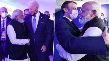 G20 Summit 2021: PM Narendra Modi Meets US President Joe Biden And French President Emmanuel Macron on Sidelines of The Summit (See Pics)