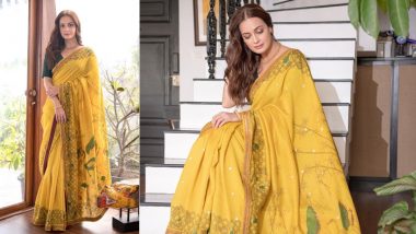 October Navratri 2021 Day 1 Colour Is Yellow: Take Style Cue From Dia Mirza’s Beautiful Saree Look for Sharad Navratri Puja