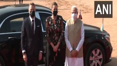 PM Narendra Modi Receives Visiting Danish PM Mette Frederiksen at Rashtrapati Bhavan in Delhi