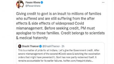 Congress Leader Pawan Khera Disagrees With Shashi Tharoor Over Giving Government Credit for 100 Crore Vaccination