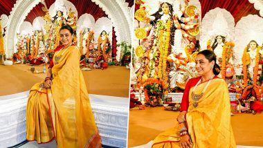 Durga Puja 2021: Rani Mukerji Is a Sight To Behold in Yellow Saree at Navami Festivities (View Pics)