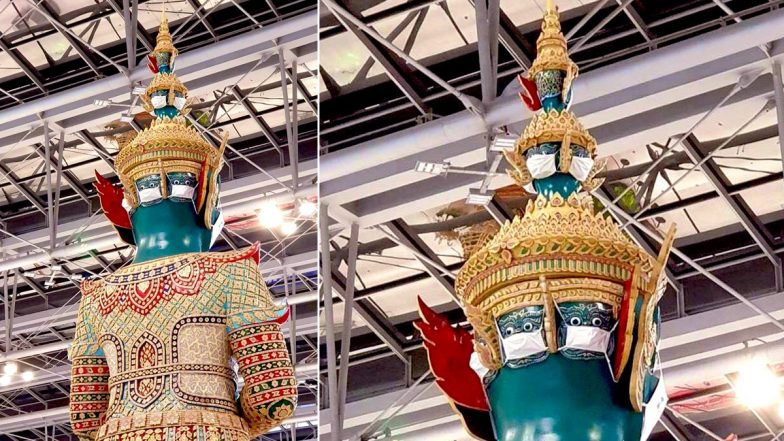 Chutintorn Sam Gongsakdi, Former Ambassador of Thailand to India, Shares Pic of Ravan Wearing Face Masks on All 10 Faces at Suvarnabhumi Airport in Bangkok (See Pic)