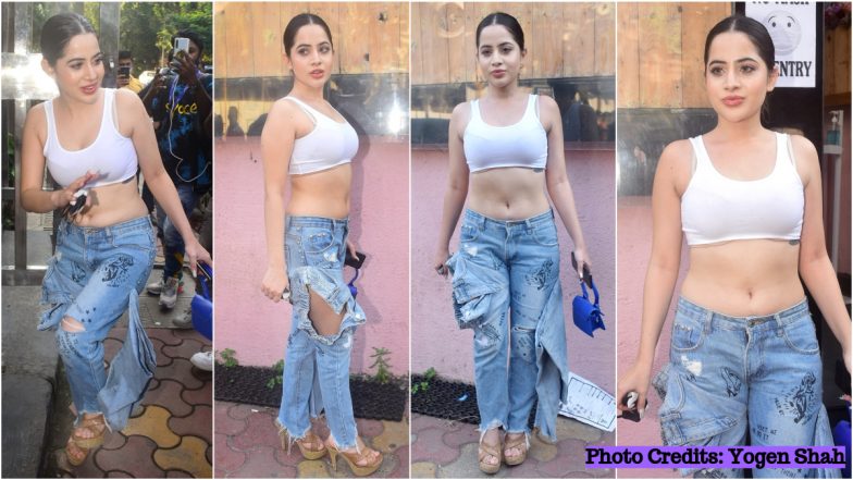 Urfi Javed Poses in DIY Jeans and White Bra Top, Continues To Parade in Outrageous Outfits All in the Name of Fashun! (View Pics)