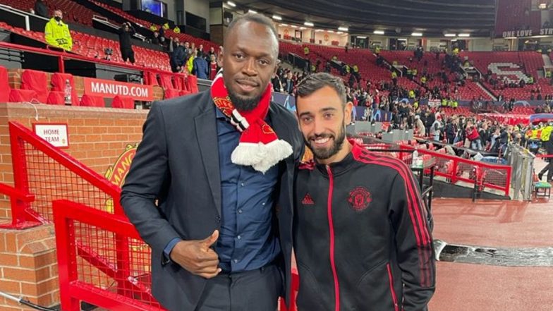 Bruno Fernandes Meets Usain Bolt After Manchester United vs Villareal, UCL 2021-22 Match (See Pic)