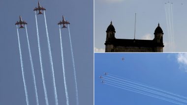 Swarnim Vijay Varsh Celebrations: IAF's Suryakiran Aerobatic Team Does Low Fly Past Over Gateway of India in Mumbai (View Pics And Video)