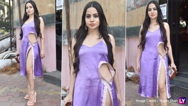 Urfi Javed Sports Another Bizarre Outfit, a Lilac Slip Dress With Sexy Cut-Out and Hip-High Slit To Visit Fancy Mumbai Restaurant (View Pics)