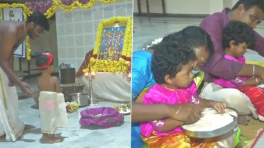 Vijaya Dashami 2021: Vidyarambham Ceremony Performed at Ayyappa Temple in Chennai (See Pics)
