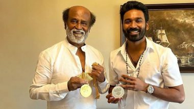 Rajinikanth and Dhanush Pose With Their Respective Medals Received at the Dadasaheb Phalke Award Event (View Pic)