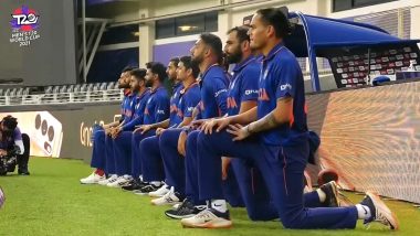 IND vs PAK, T20 World Cup 2021: Indian Players Take a Knee To Symbolise Fight Against Racism Before Start of Play vs Pakistan in Dubai (See Pictures)