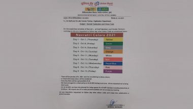 Union Bank of India Circular Allegedly Asking Employees To Pay Rs 200 Penalty for Not Dressing-Up As Per Nine Colors of Navratri Days Goes Viral!
