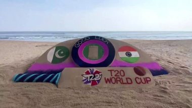 IND vs PAK T20 World Cup 2021: Sand Artist Sudarsan Pattnaik Dedicates Sand Art to Team India Ahead of India, Pakistan Match (View Pic)