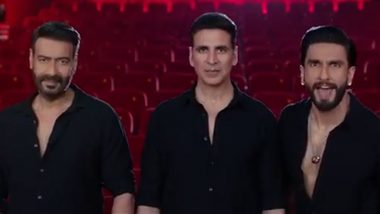 Sooryavanshi to Hit Cinemas This Diwali! Akshay Kumar, Ajay Devgn, Ranveer Singh Invite Audiences to Watch Rohit Shetty’s Cop Film (Watch Video)