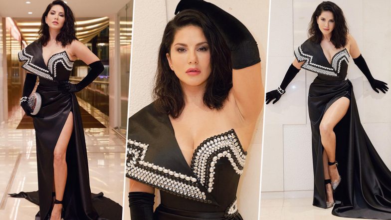 Sunny Leone Looks Like a Diva in Black Gown as She Dresses Up for Filmfare Middle East Awards Show! (View Pics)