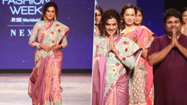 Lakme Fashion Week 2021 Day 3: Taapsee Pannu Turns Showstopper for Gaurang Shah, Walks in a Gorgeous Floral Saree (View Pics)