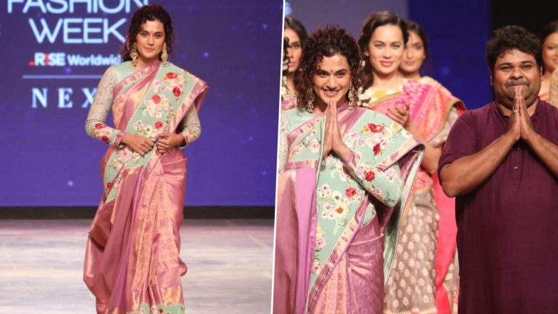 Lakme Fashion Week 2021 Day 3: Taapsee Pannu Turns Showstopper for Gaurang Shah, Walks in a Gorgeous Floral Saree (View Pics)