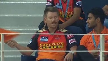 David Warner Spotted in the Stands to Support SRH for the Game Against Kolkata Knight Riders in IPL 2021 (Watch Video)