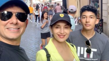 Madhuri Dixit Looks Cool as She Poses With Husband Shriram Nene and Son Arin Straight From Florence (View Pic)