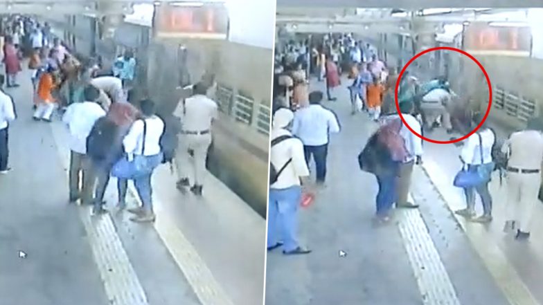 RPF Personnel Saves Woman From Falling Under Moving Train (Watch Video)